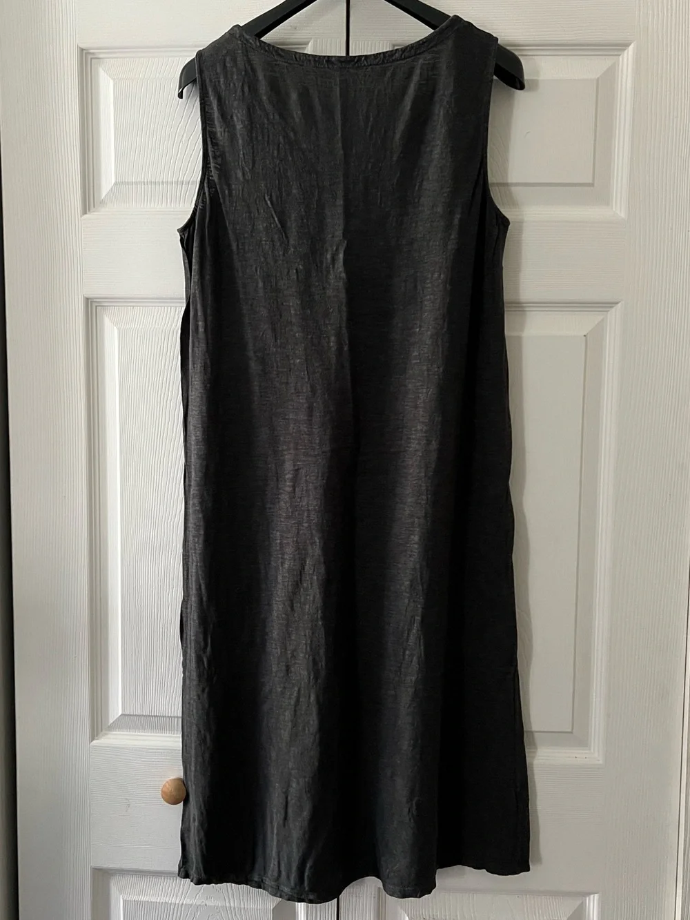 LIKE NEW! — Eileen Fisher Hemp/Organic Cotton Sleeveless Dark Grey Midi Dress - Picture 2 of 6